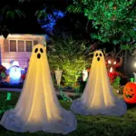 Front Porch Ghost Halloween Decoration Standing With Lighting Chain Battery Powered tag1