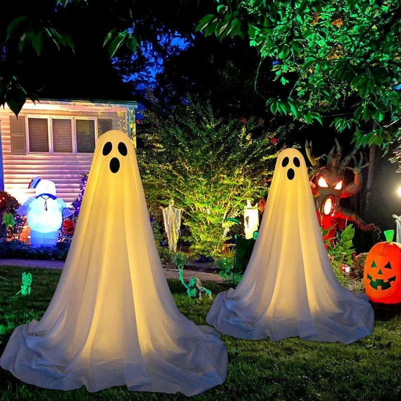Front Porch Ghost Halloween Decoration Standing With Lighting Chain Battery Powered -  - #tag1#