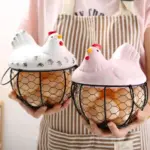 Funny Ceramic Hen Egg Storage Basket