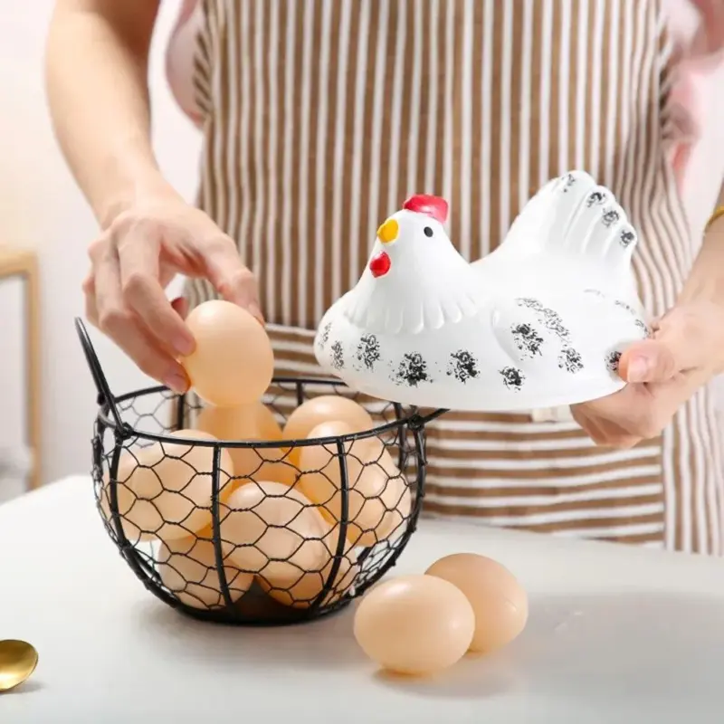Funny Ceramic Hen Egg Storage Basket
