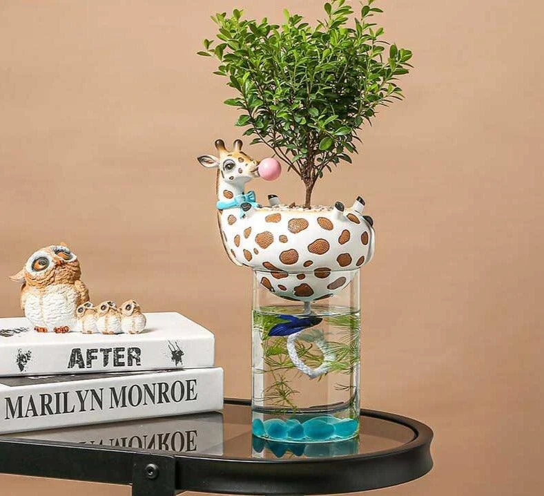 Funny Giraffe Zebra Vase Fish Tank -