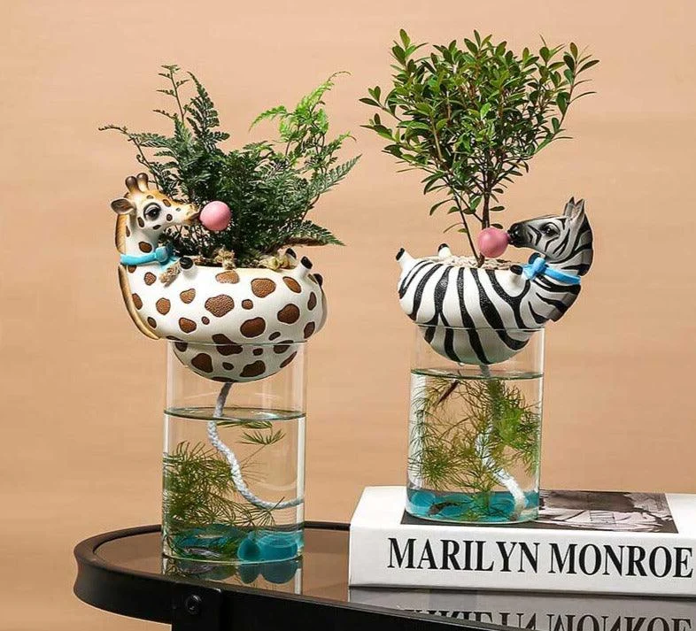 Funny Giraffe Zebra Vase Fish Tank -