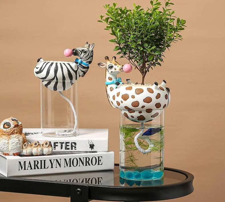 Funny Giraffe Zebra Vase Fish Tank -