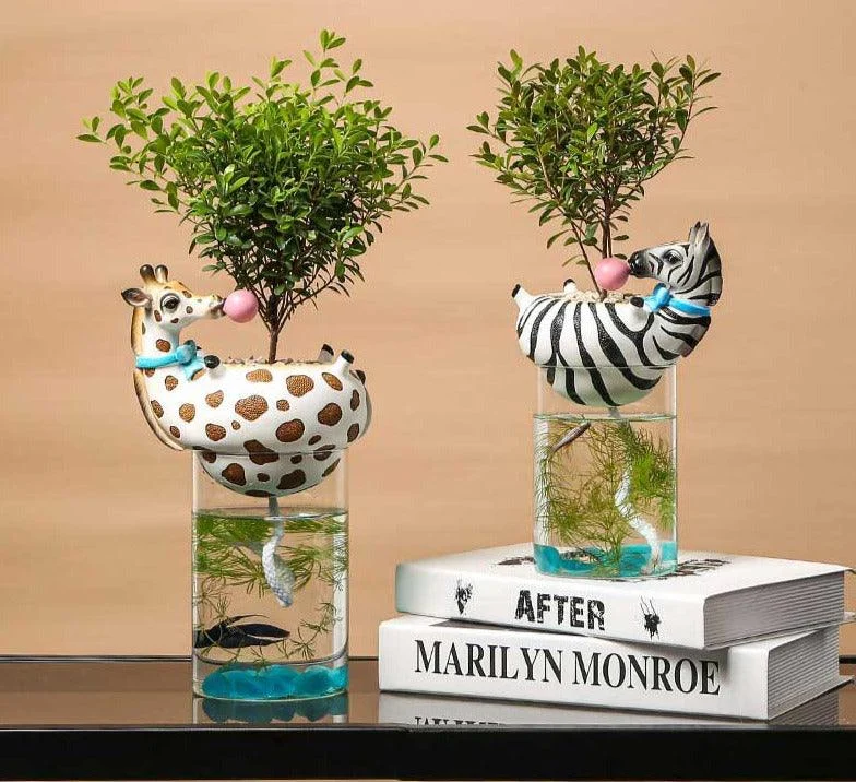 Funny Giraffe Zebra Vase Fish Tank -