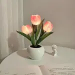 GGi0LED Tulip Night Light Simulation Flowers Table Lamp Romantic Atmosphere Desk Lamp Portable Reading Light For
