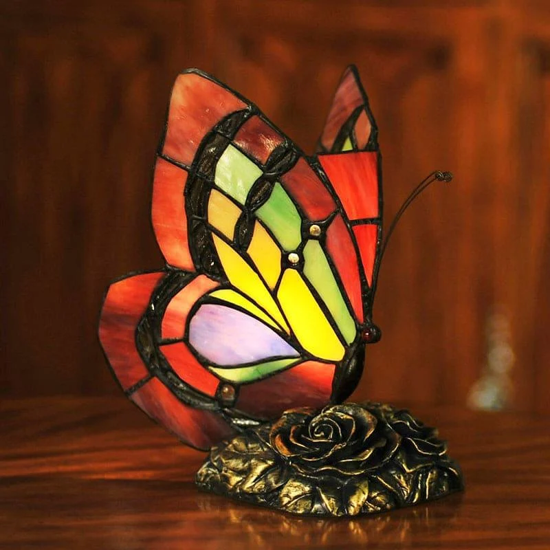 GardenGlow - Victorian Flower Resin Table Lamp with Butterfly -  - #tag1#