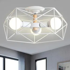 GeoLight – Geometric Semi-Flush Ceiling Lamp with Wire Cage in Metal