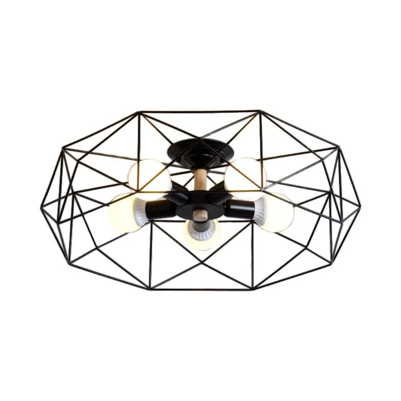 GeoLight – Geometric Semi-Flush Ceiling Lamp with Wire Cage in Metal -  - #tag1#