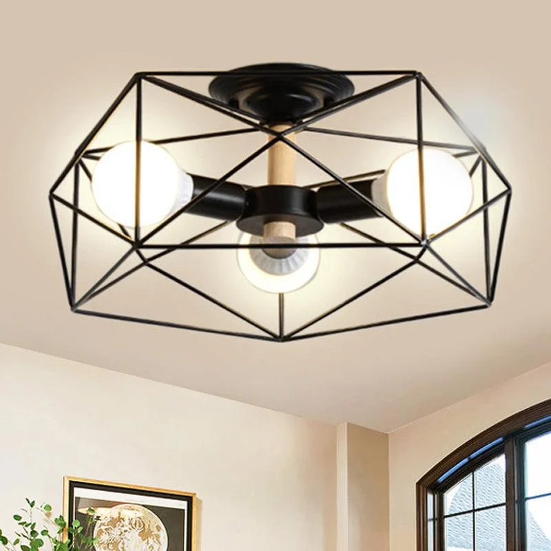 GeoLight – Geometric Semi-Flush Ceiling Lamp with Wire Cage in Metal -  - #tag1#