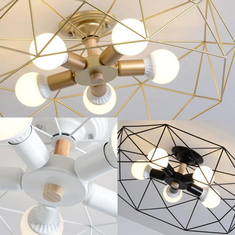 GeoLight – Geometric Semi-Flush Ceiling Lamp with Wire Cage in Metal -  - #tag1#