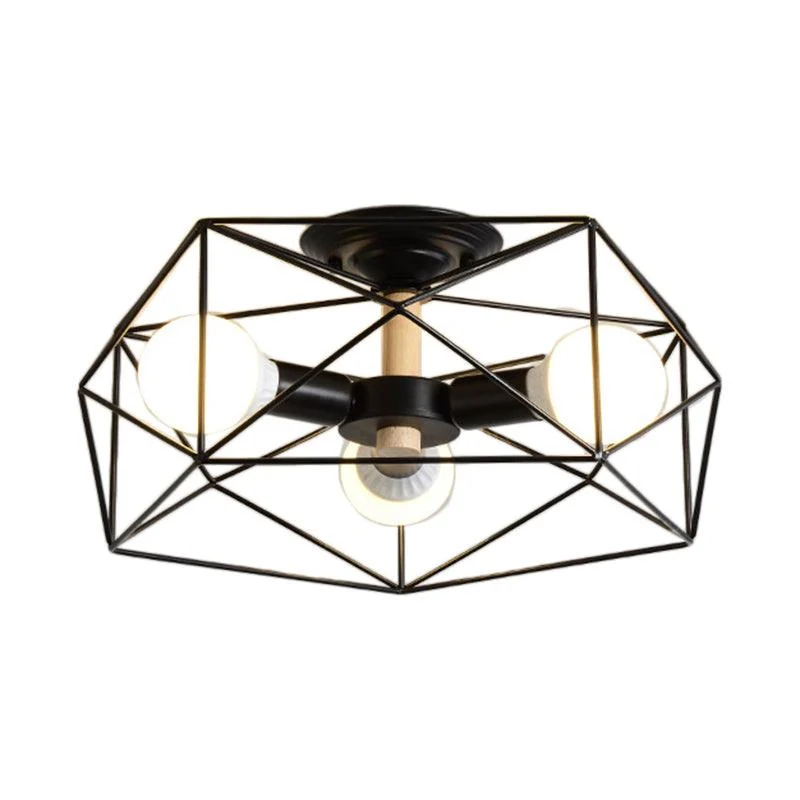 GeoLight – Geometric Semi-Flush Ceiling Lamp with Wire Cage in Metal -  - #tag1#