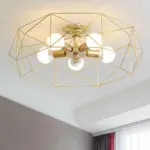 GeoLight Geometric Semi Flush Ceiling Lamp with Wire Cage in Metal tag1