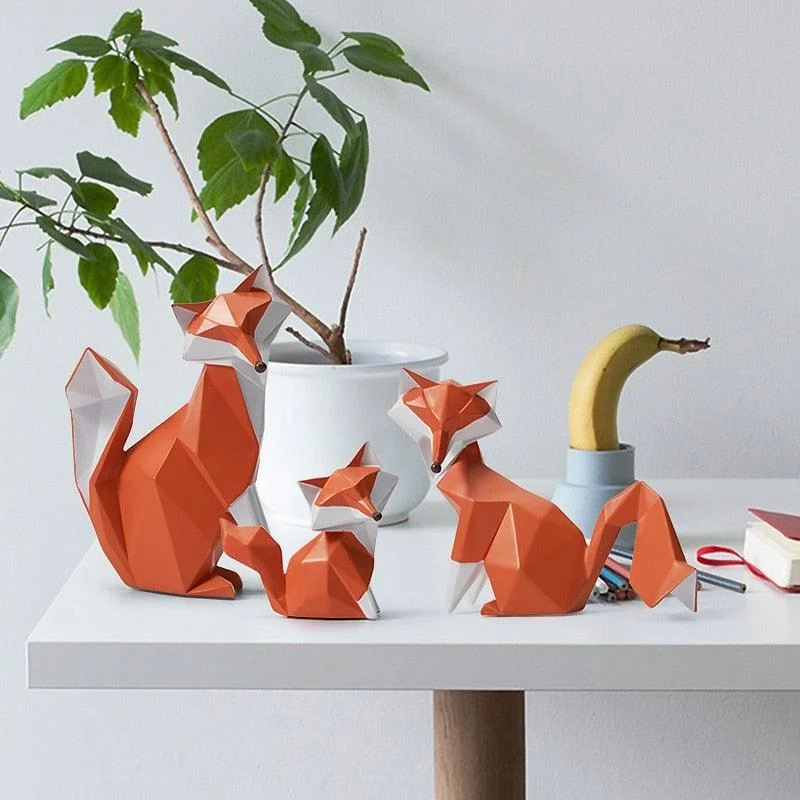 Geometric Orange Fox Figurine - Homeko