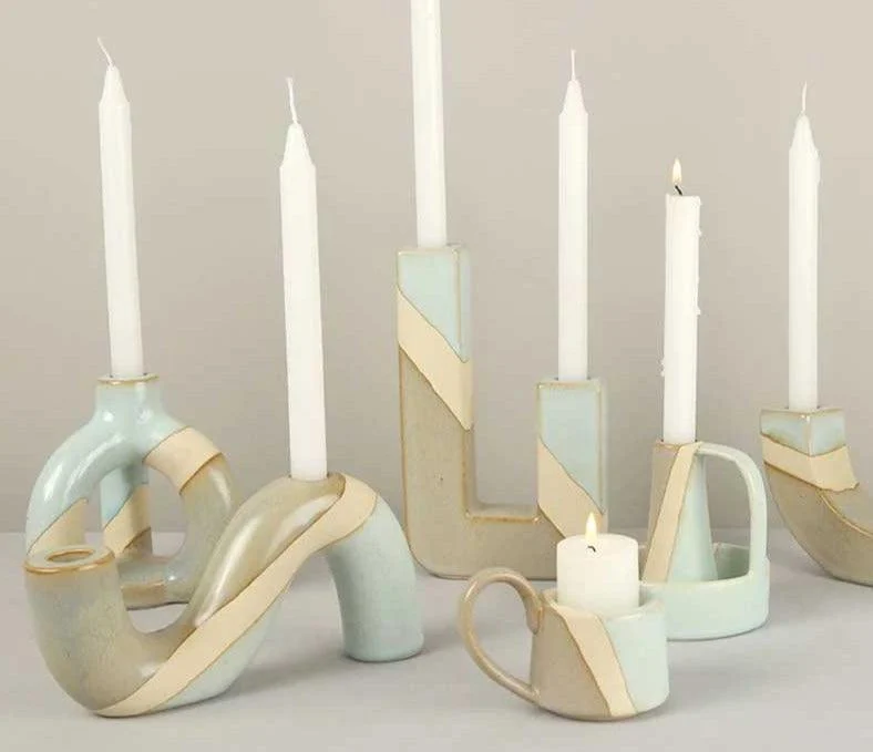 Geometric Ceramic Marble Candle Holder -