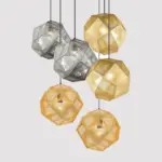 Geometric Globe Metal Mesh Gold Silver Industrial Pendant Light tag1