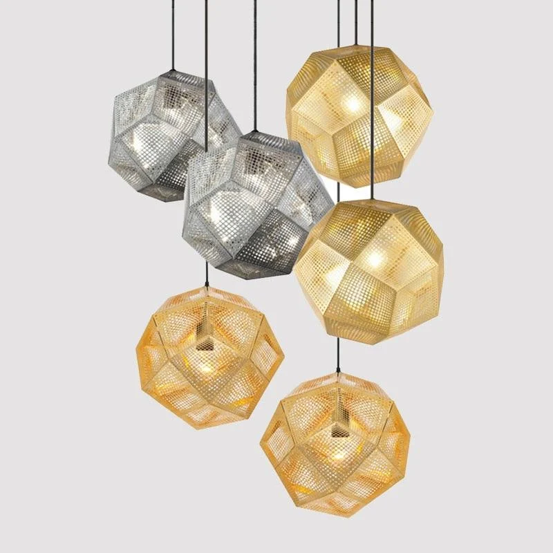 Geometric Globe Metal Mesh Gold Silver Industrial Pendant Light -  - #tag1#