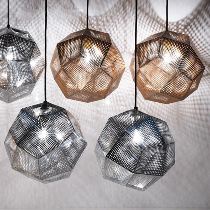 Geometric Globe Metal Mesh Gold Silver Industrial Pendant Light - - #tag1#
