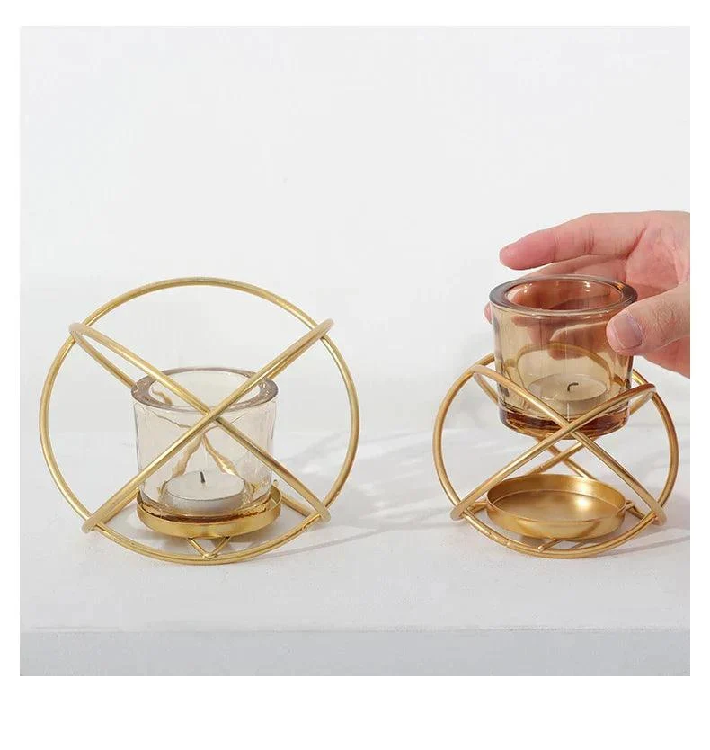 Geometric Gold Candelabrume: Romantic Table Decor -
