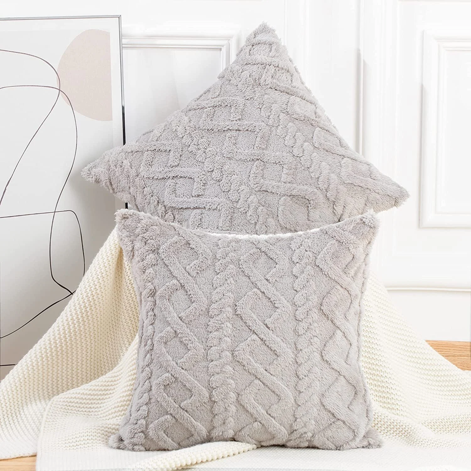 Geometric Plush Pillow Cover -  - #tag1#