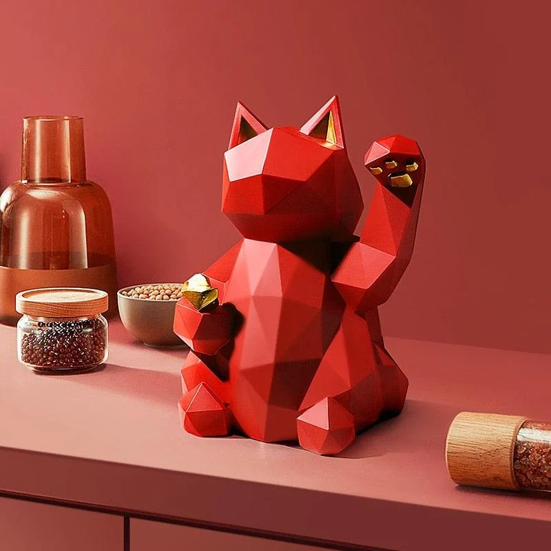 Geometry Japenese Lucky Cat Statue -