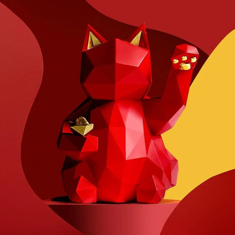 Geometry Japenese Lucky Cat Statue -