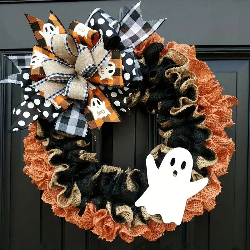 Ghost Halloween Wreath Front Door Décor -  - #tag1#
