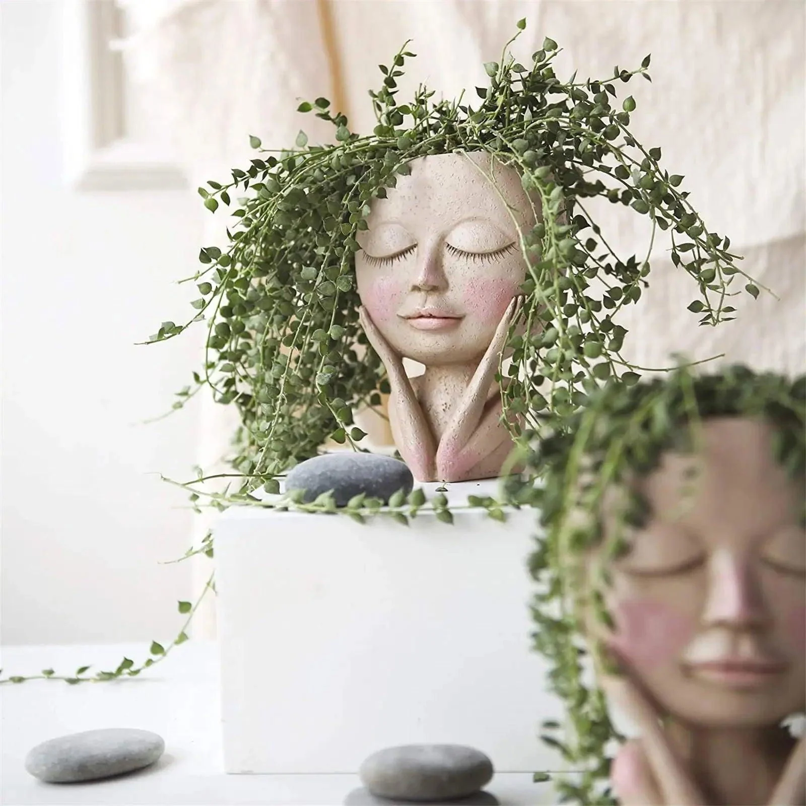 Girls Face Head Flower Planter: Nordic Garden Décor -