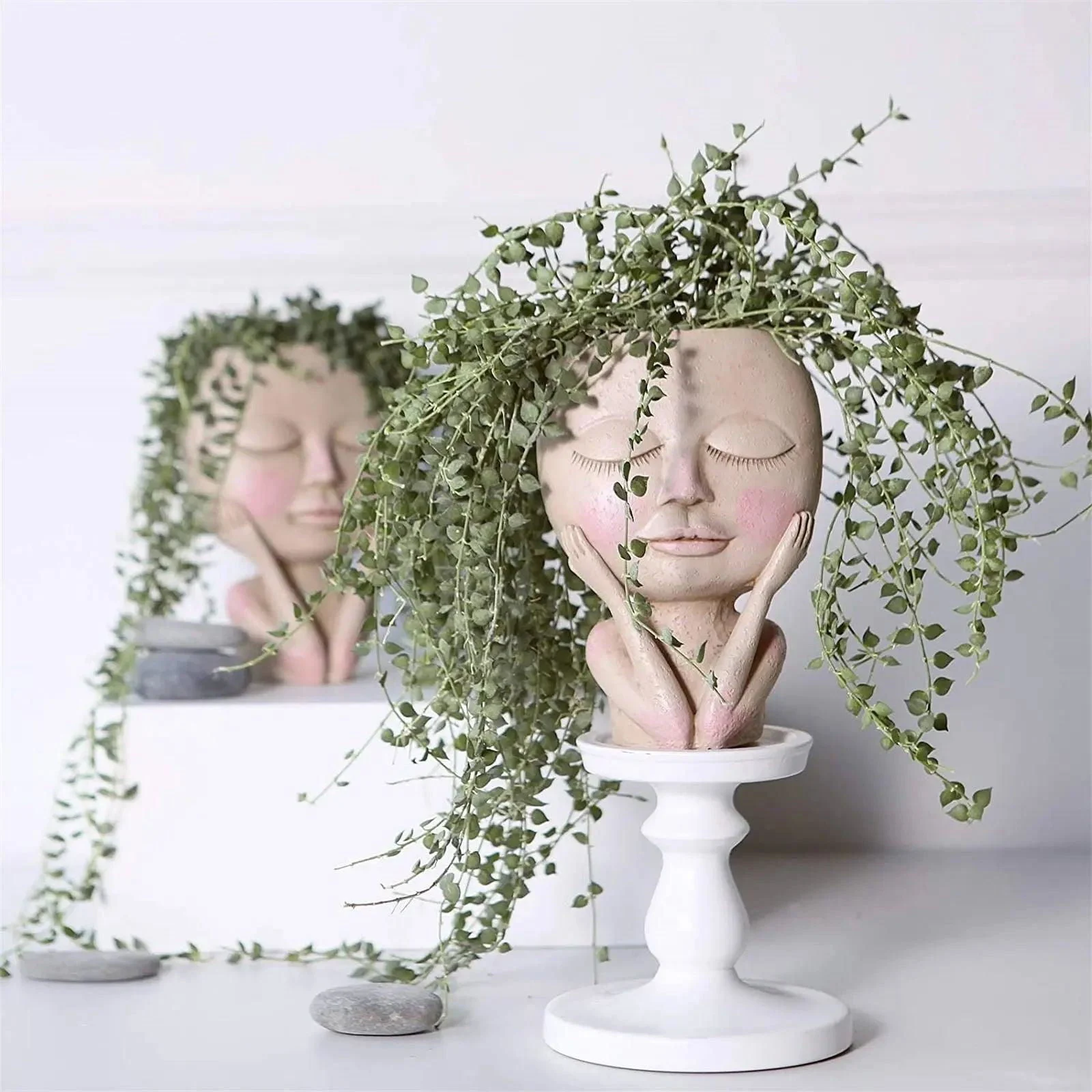 Girls Face Head Flower Planter: Nordic Garden Décor -