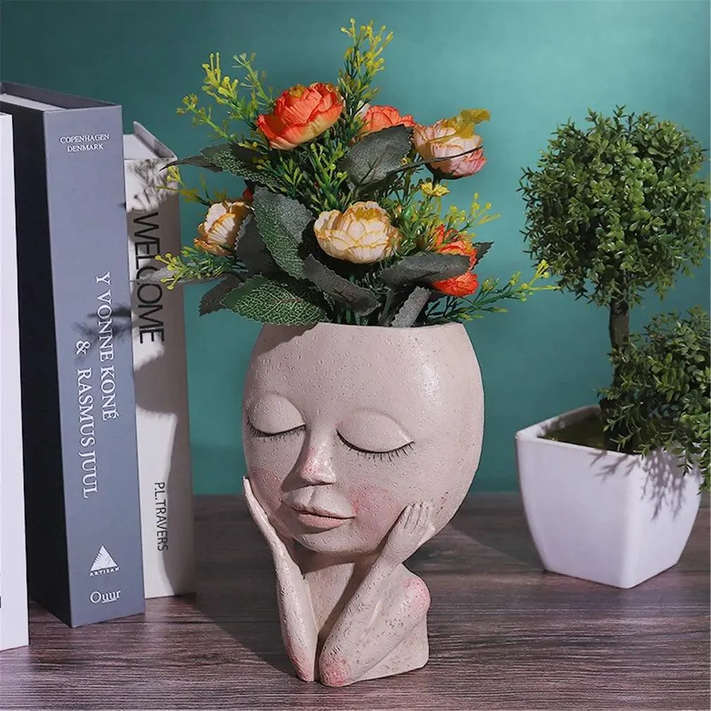 Girls Face Head Flower Planter: Nordic Garden Décor -