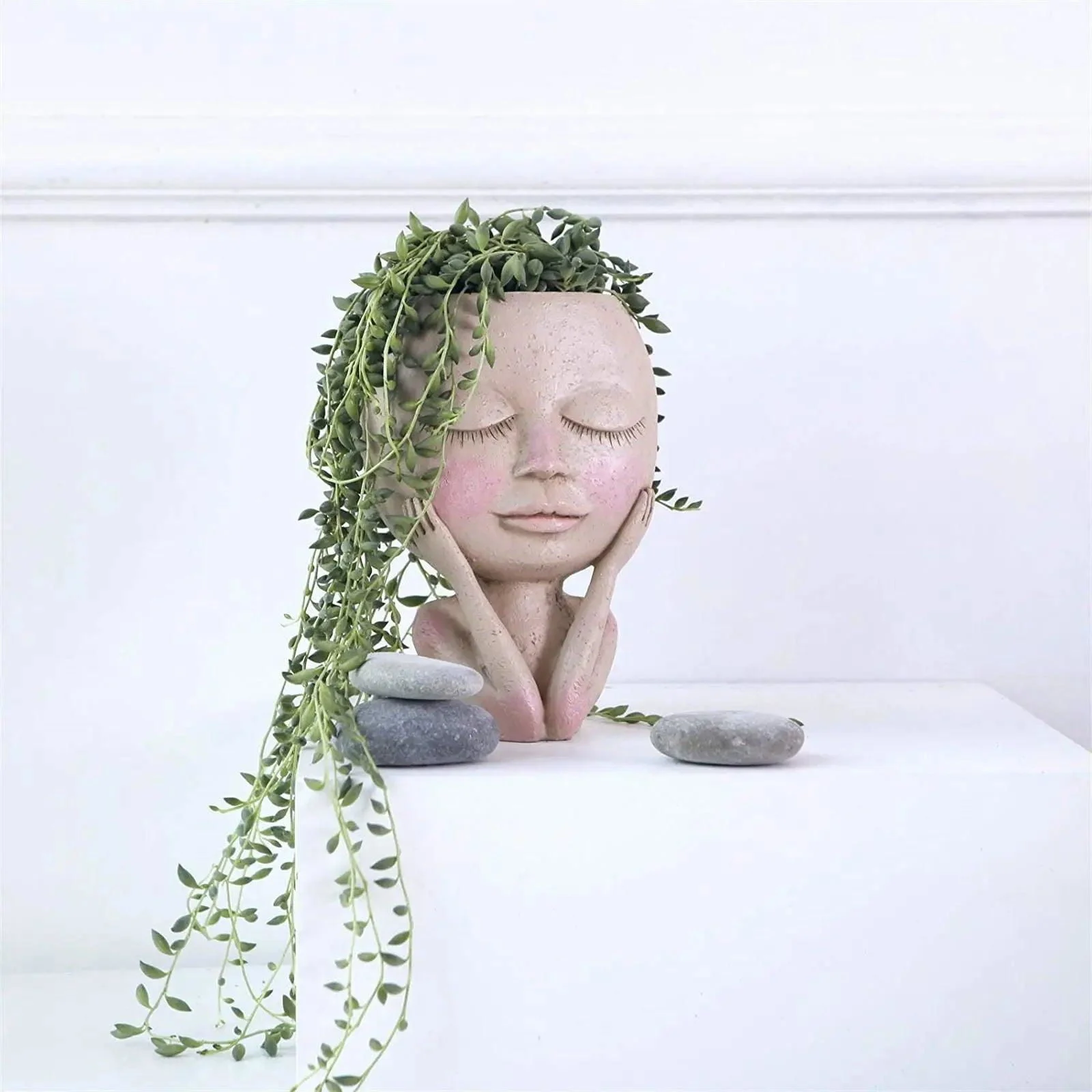Girls Face Head Flower Planter: Nordic Garden Décor -