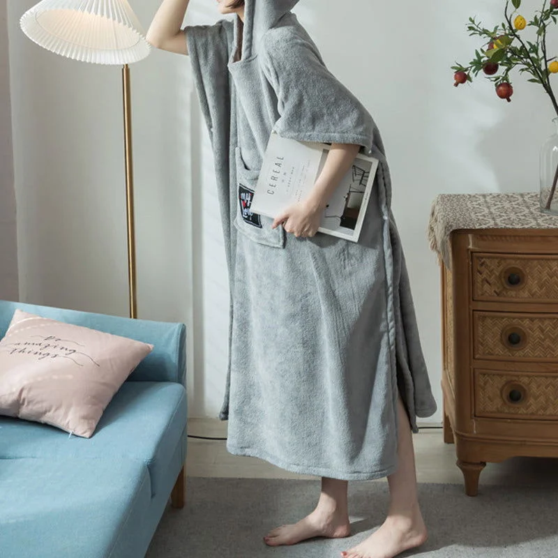 Girly soft cotton fleece pullover bathrobe -  - #tag1#