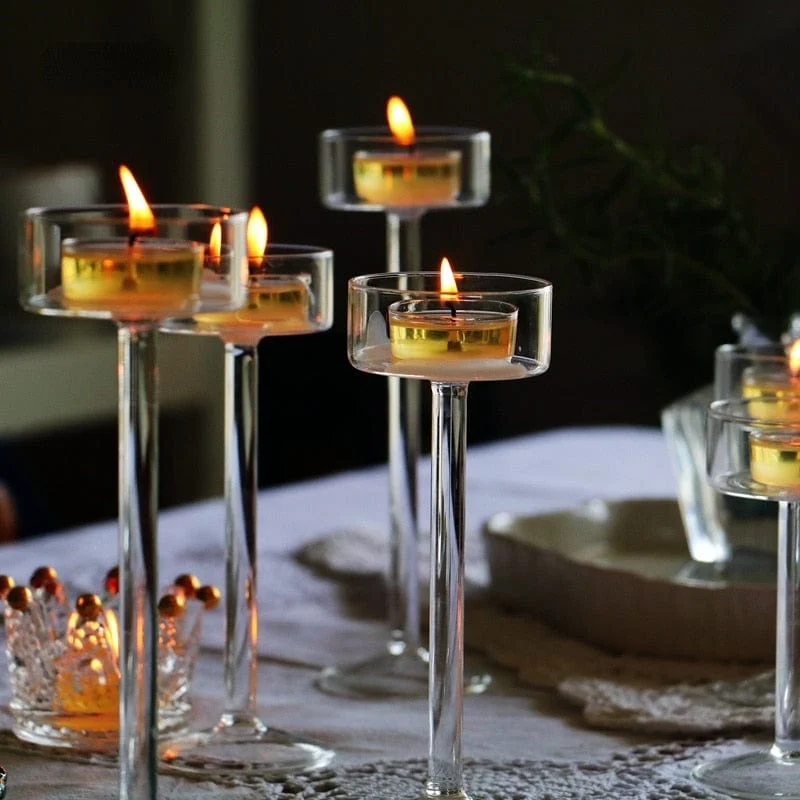 Glass Candle Holders Set Tealight Candle Holder Home Decor Wedding Table Centerpieces Crystal Holder Dinner Table