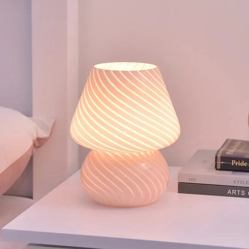 Glass Striped Mushroom Table Lamp -