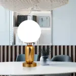 GloBelle Modern glass spherical lamp with gold metal base tag1