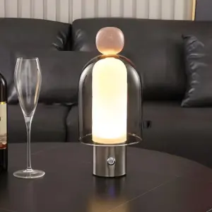 GlowFlow - Glass Rechargeable Table Lamp with LED Dimmer