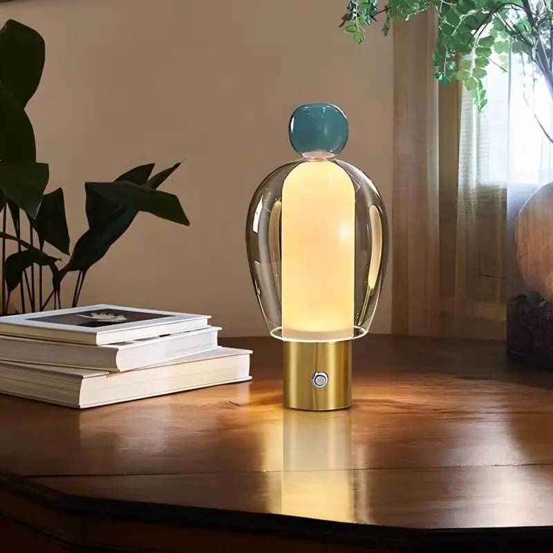 GlowFlow Glass Rechargeable Table Lamp with LED Dimmer tag1