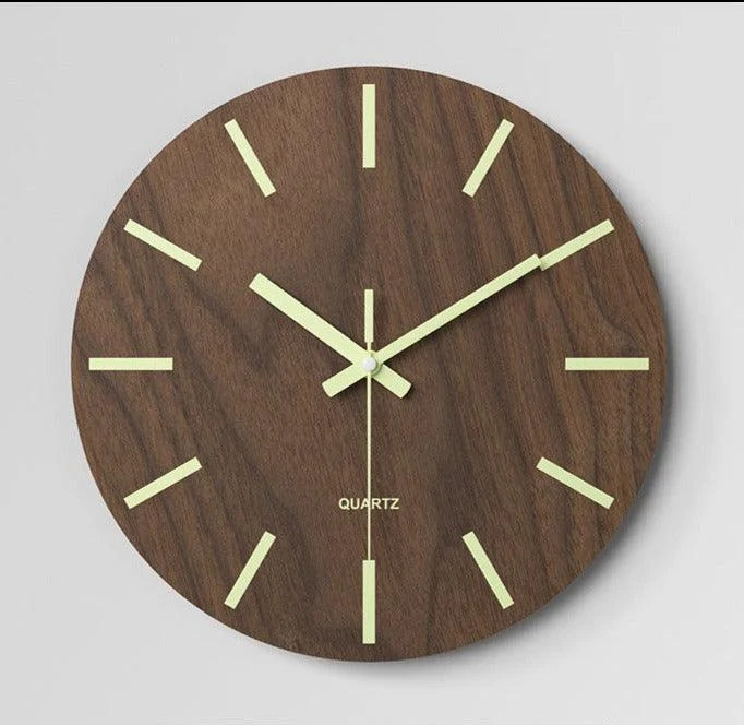 Glow in Dark Wood Textured Silent Wall Clock 12 Inches -