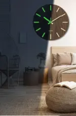 Glow in Dark Wood Textured Silent Wall Clock 12 Inches