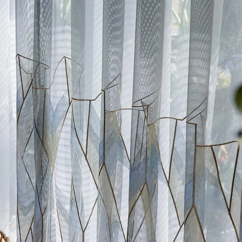 Gold Gray Geometric Tulle Curtain - Homeko