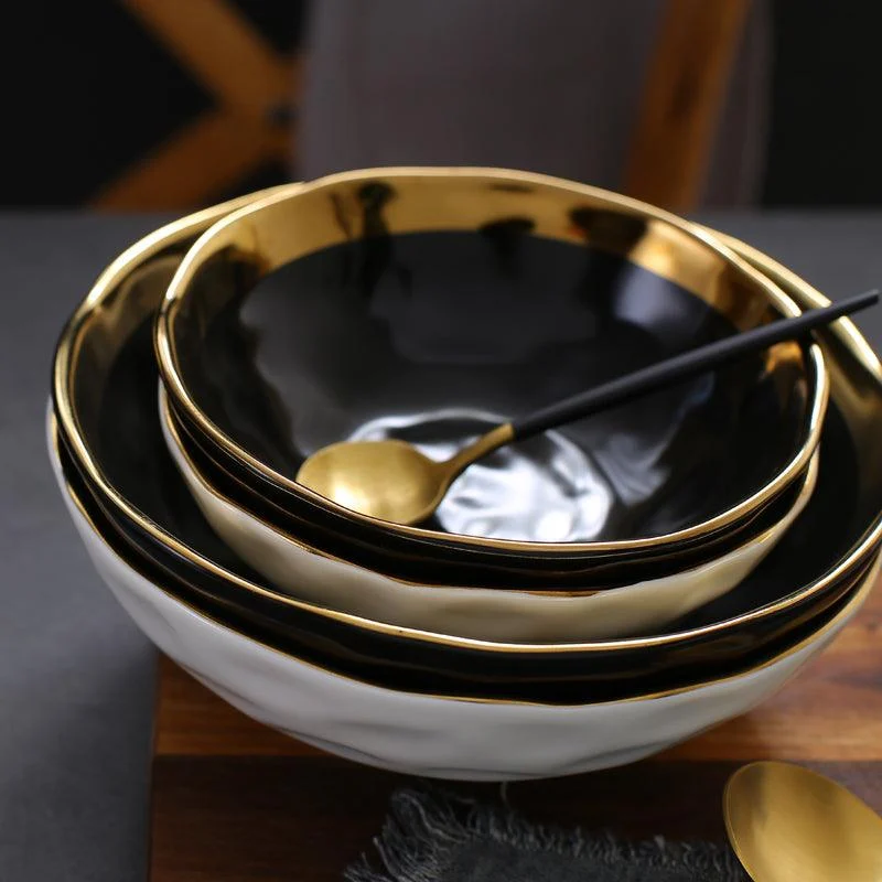 Gold Inlay Ceramic Soup Bowl - Homeko