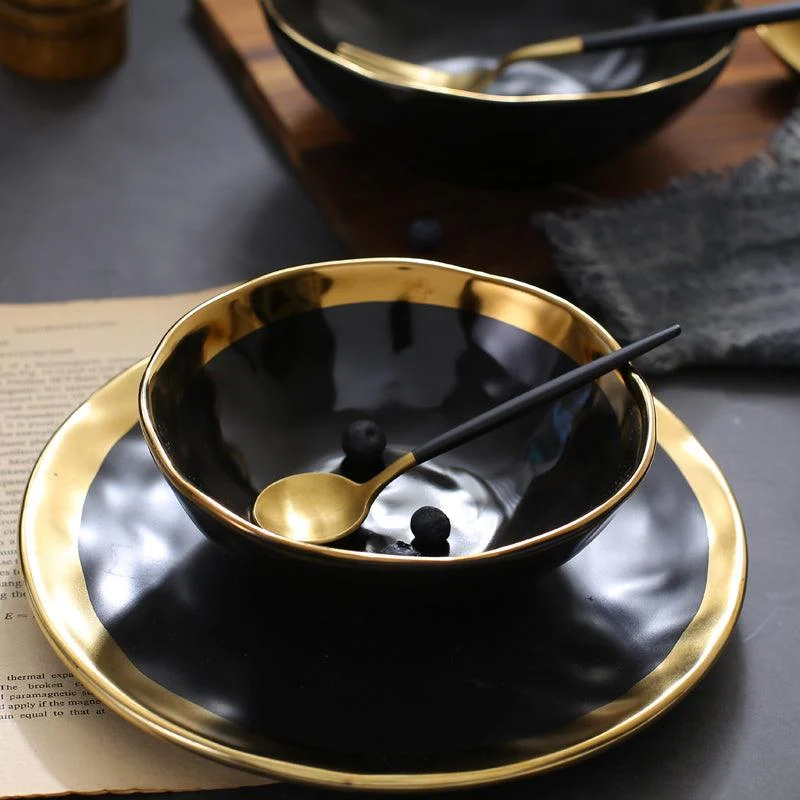 Gold Inlay Ceramic Soup Bowl - Homeko