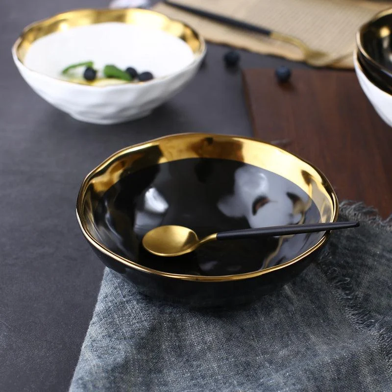 Gold Inlay Ceramic Soup Bowl - Homeko