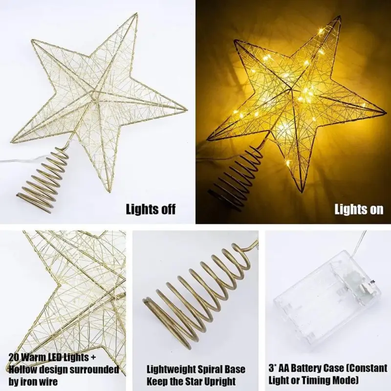 Gold Glitter Christmas Tree Topper Iron Star tag1