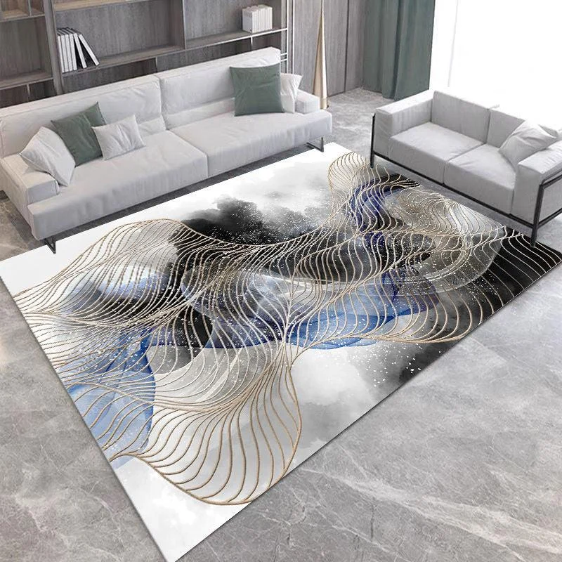Gold Grey Striped Carpets Large Rugs Non-slip for Living Room -
