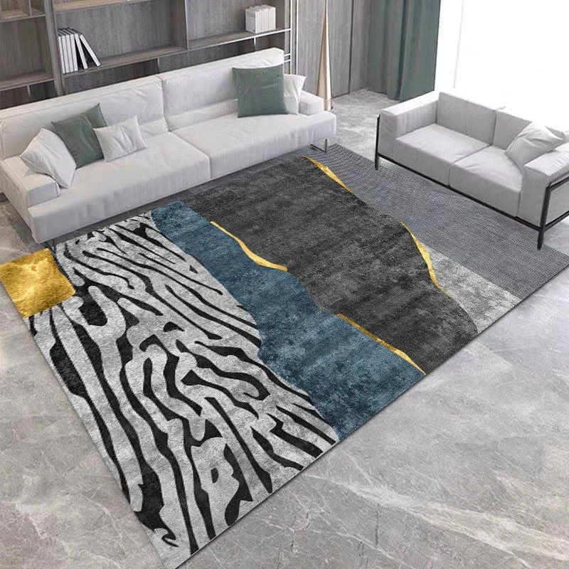 Gold Grey Striped Carpets Large Rugs Non-slip for Living Room -