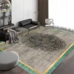 Gold Grey Striped Carpets Large Rugs Non slip for Living Room