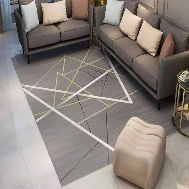 Gold Grey Striped Carpets Large Rugs Non-slip for Living Room -