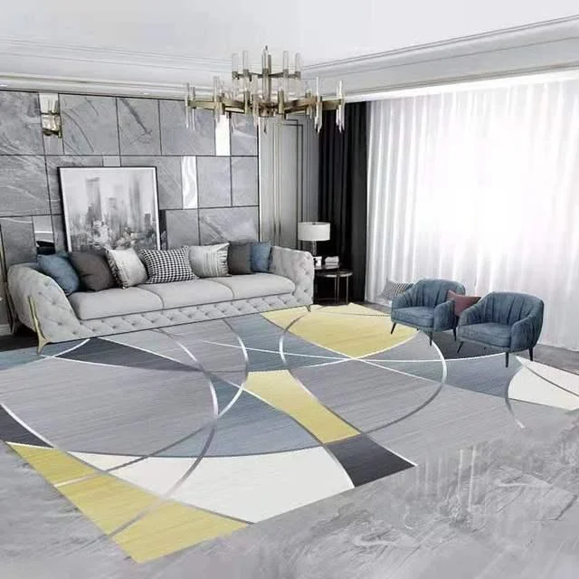 Gold Grey Striped Carpets Large Rugs Non-slip for Living Room -