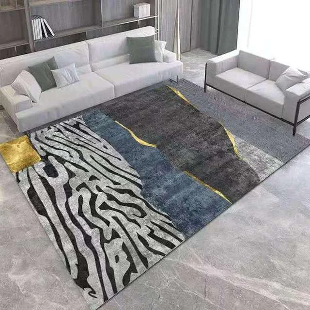 Gold Grey Striped Carpets Large Rugs Non-slip for Living Room -