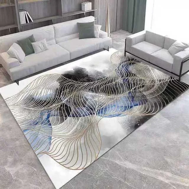 Gold Grey Striped Carpets Large Rugs Non-slip for Living Room -